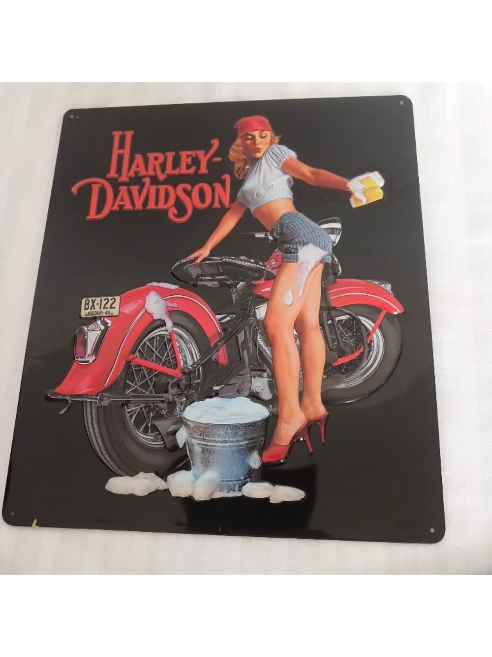 Harley Davidson Tin Sign 2008 Woman Washing Motorcycle Man Cave